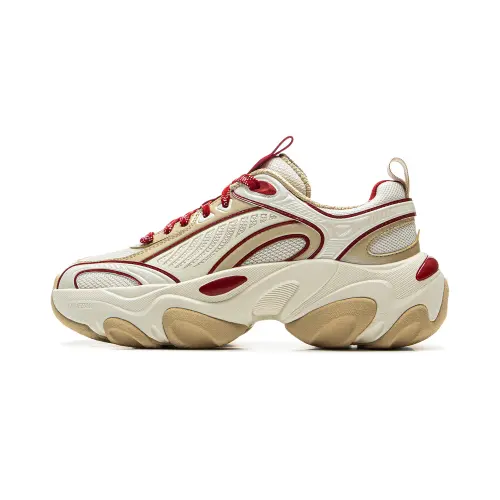 Li Ning Slip Resistant Abrasion Resistant Low top Casual Shoes Women's Beige Red