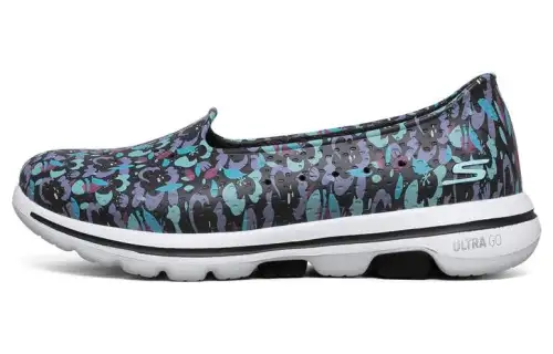 Skechers Go Walk 5 Synthetic Leather Low top Casual Shoes Women's Black Purple