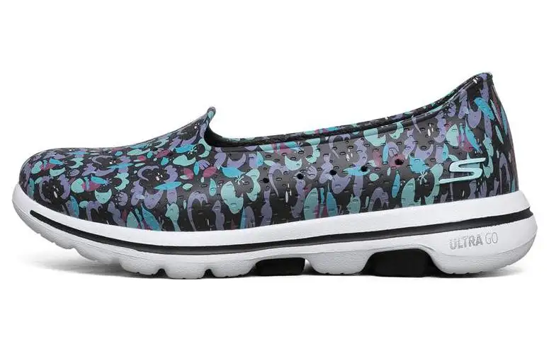 Skechers Go Walk 5 Synthetic Leather Low top Casual Shoes Women's Black Purple