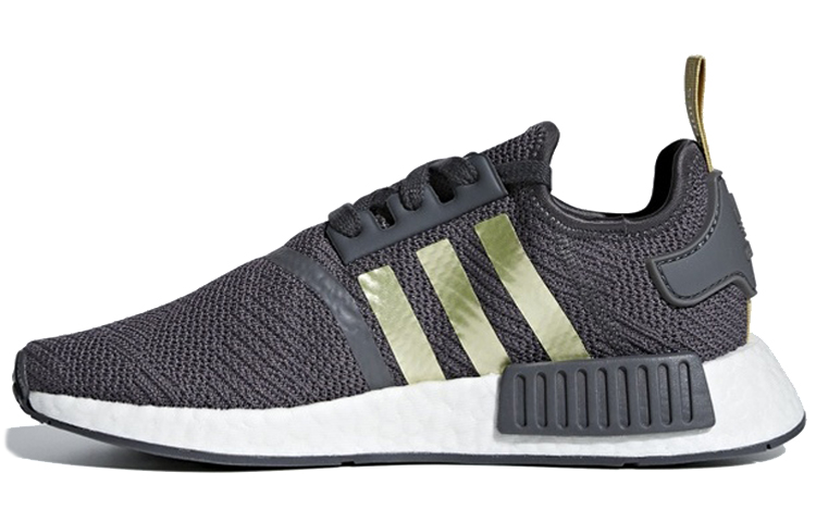 Adidas originals NMD_R1 Gold Metallic Stripes woven sneakers women's gray