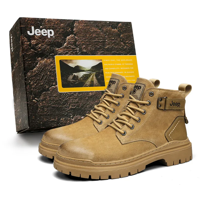 Jeep Leather Short Combat Boots Men's Earth Yellow