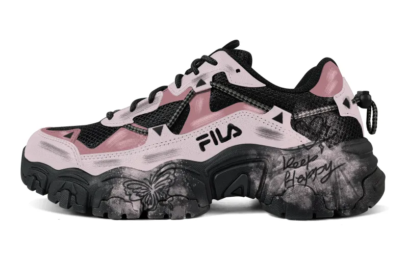 FILA Fluid Butterfly Love Slip Resistant Abrasion Resistant Low top Casual Shoes Unisex Black Pink