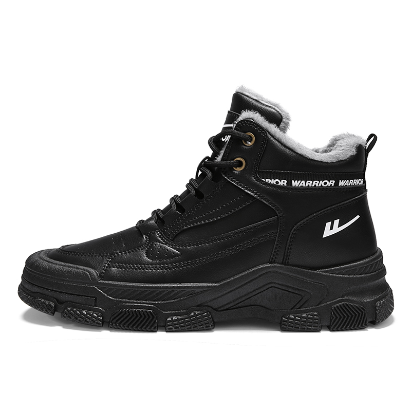 Warrior synthetic leather, leather splicing, fashionable and casual, velvet for warmth, non-slip and wear-resistant, short Martin boots, men's style