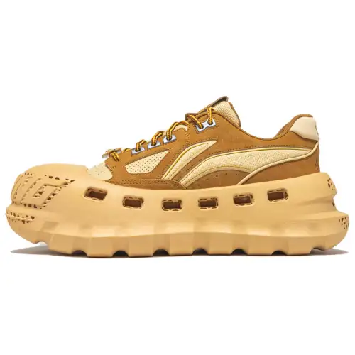 Li Ning Badfive Slip Resistant, Abrasion Resistant, Breathable Low top Casual Shoes Unisex Yellow Brown