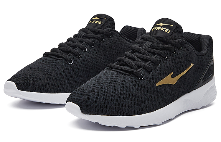 Erke Textile, Synthetic Leather Abrasion Resistant Breathable Low top Sports Casual Shoes Men's Black Gold