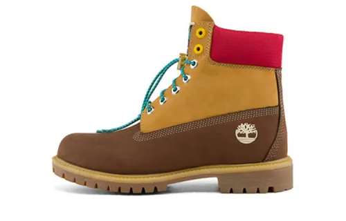 Timberland Premium 6 Inch Waterproof Boots 'Brown Nubuck With Yellow And Red Collar'