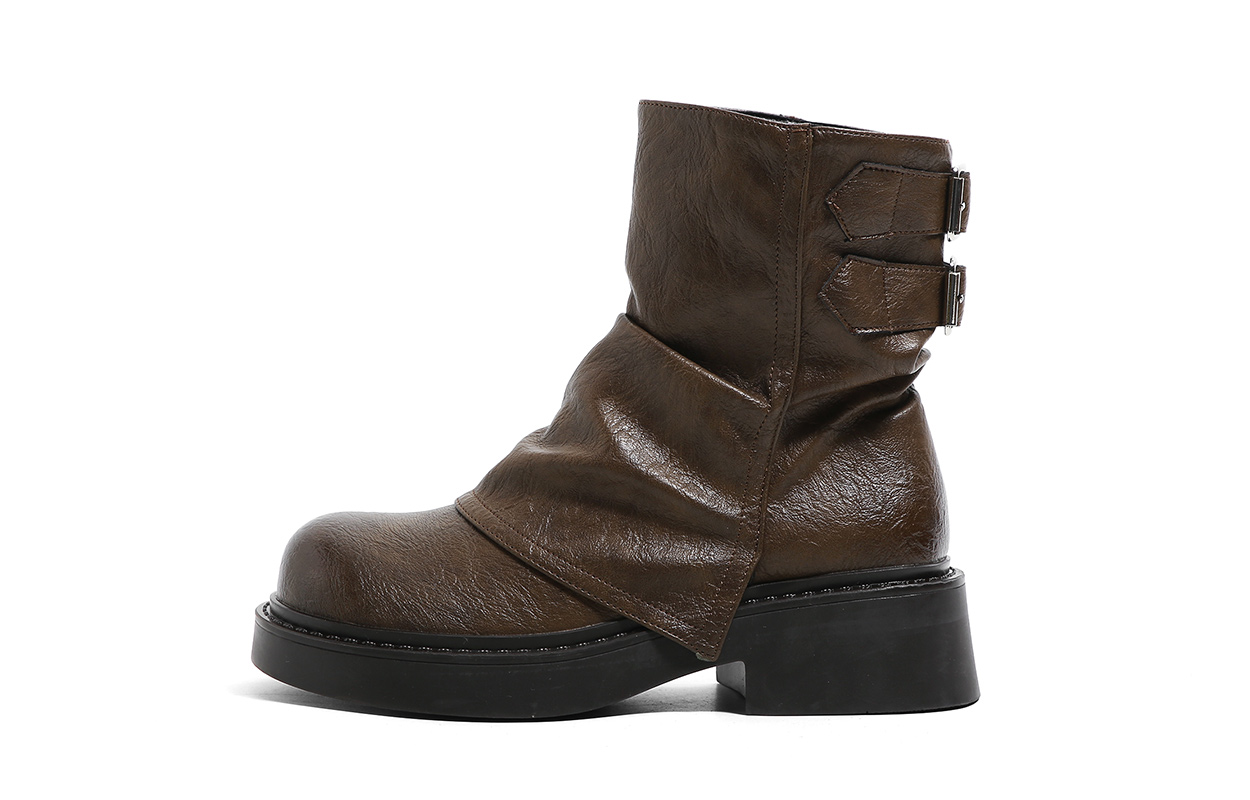 Global HUANQIU microfiber leather niche design boots retro casual British style simple classic short-length Martin boots low heel for women