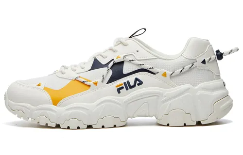 FILA Cat Claw Textile, Synthetic Leather, TPU Low top Casual Shoes Men's White Blue Yellow