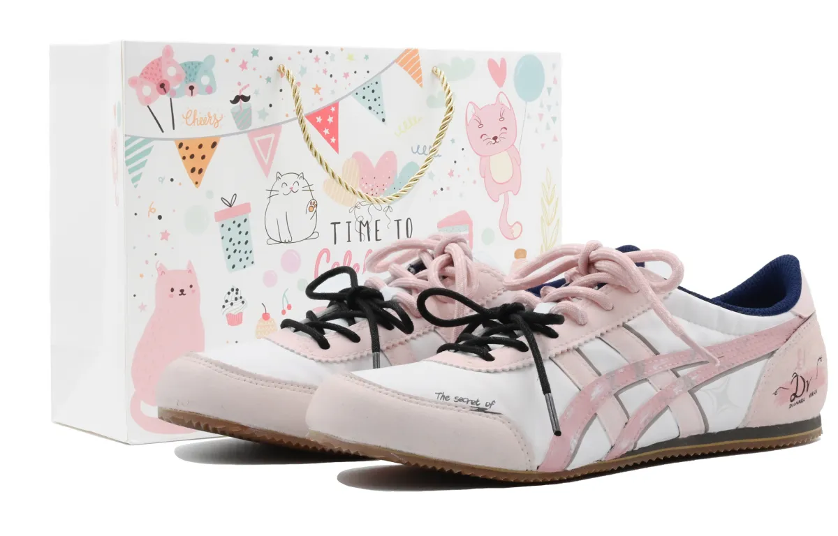 Onitsuka Tiger Track Trainer Pink Kiss Gift Abrasion Resistant Low top Casual Shoes Unisex Beige Pink