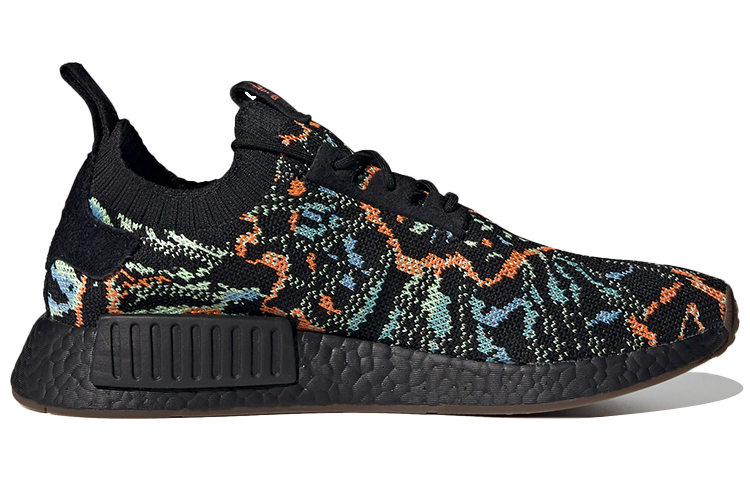 Кроссовки adidas originals NMD_R1 Primeknit (черные с цветным) — 黑/彩 — фото 2