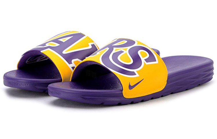 Мужские шлепанцы Nike Benassi (фиолетово-желтые) — фото 3