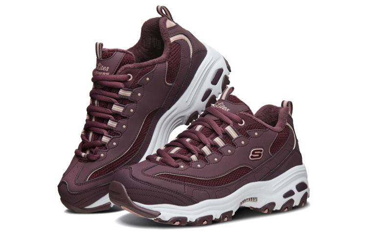 Женские кроссовки Skechers D'LITES (бордово-белые) — фото 3