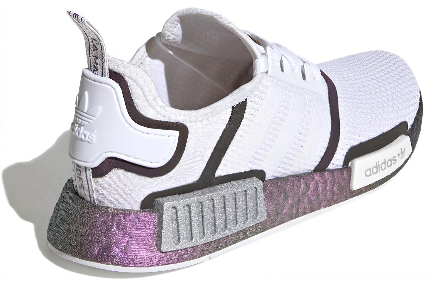 кроссовки adidas originals NMD_R1 (бело-фиолетово-черные) — Белый / фиолетовый / чёрный — фото 4
