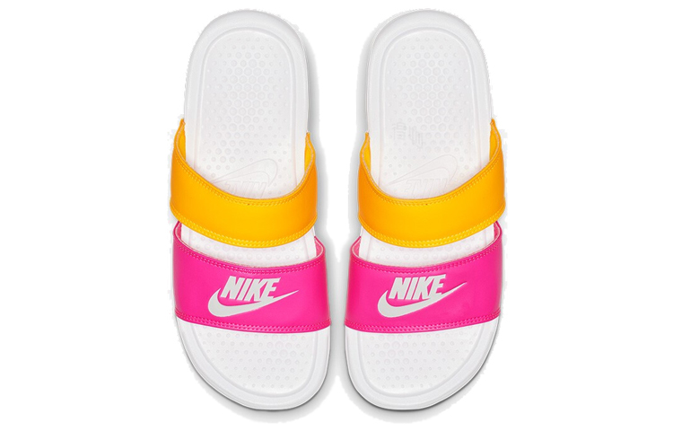 Женские шлепанцы Nike Benassi Duo Ultra Slide (бело-желто-розовые) — фото 3