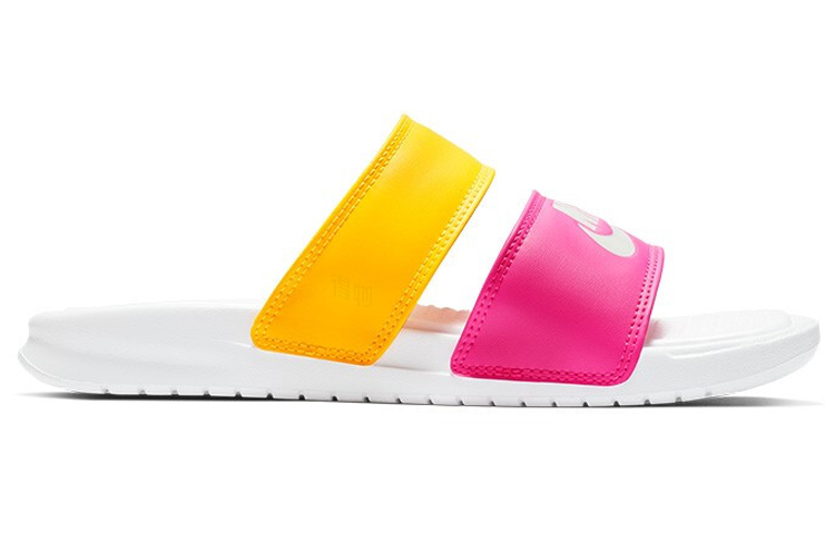 Женские шлепанцы Nike Benassi Duo Ultra Slide (бело-желто-розовые) — фото 2