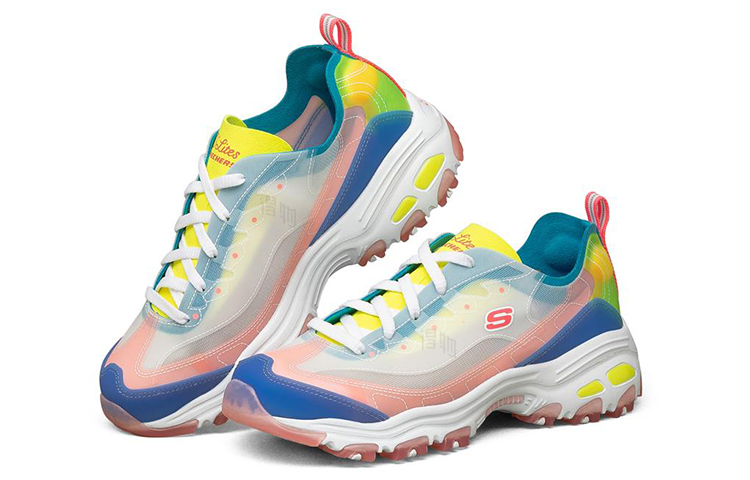 Женские кроссовки Skechers D'LITES 1.0 (розово-сине-желтые) — Розовый / синий / жёлтый — фото 3