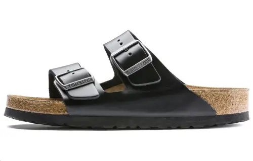 Birkenstock Arizona Soft Footbed Leather Slide Slippers Unisex Black Regular