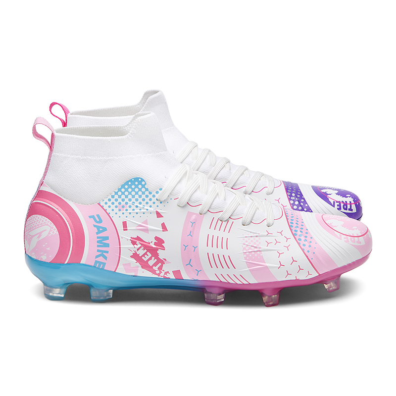 PANKE Soccer Shoes Unisex High Top White Purple Rose+White Pink Blue