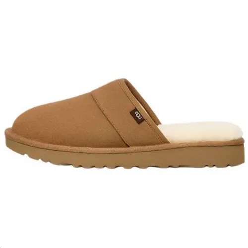 UGG Round Tip Slip on Fleece Lined Mules Abrasion Resistant Closed Toe Slippers Men's Chestnut