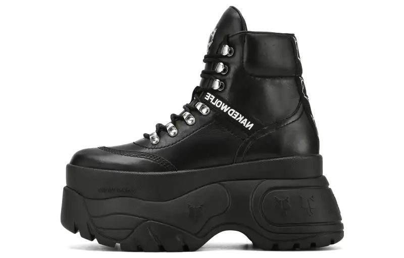 Naked Wolfe Spike Leather Short Combat Boots 9cm Women's Black