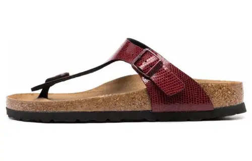 Birkenstock Leather Flip Flops Women's Red Brown