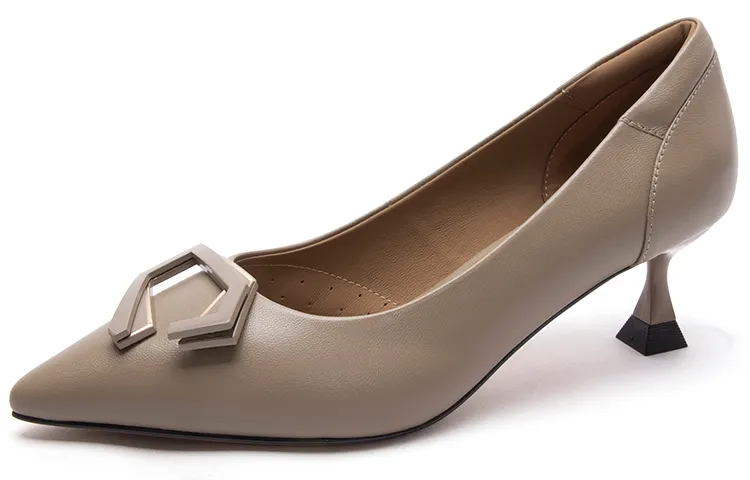 PACO GIL Sheepskin Slim Heel High Heels 5CM Women's Khaki
