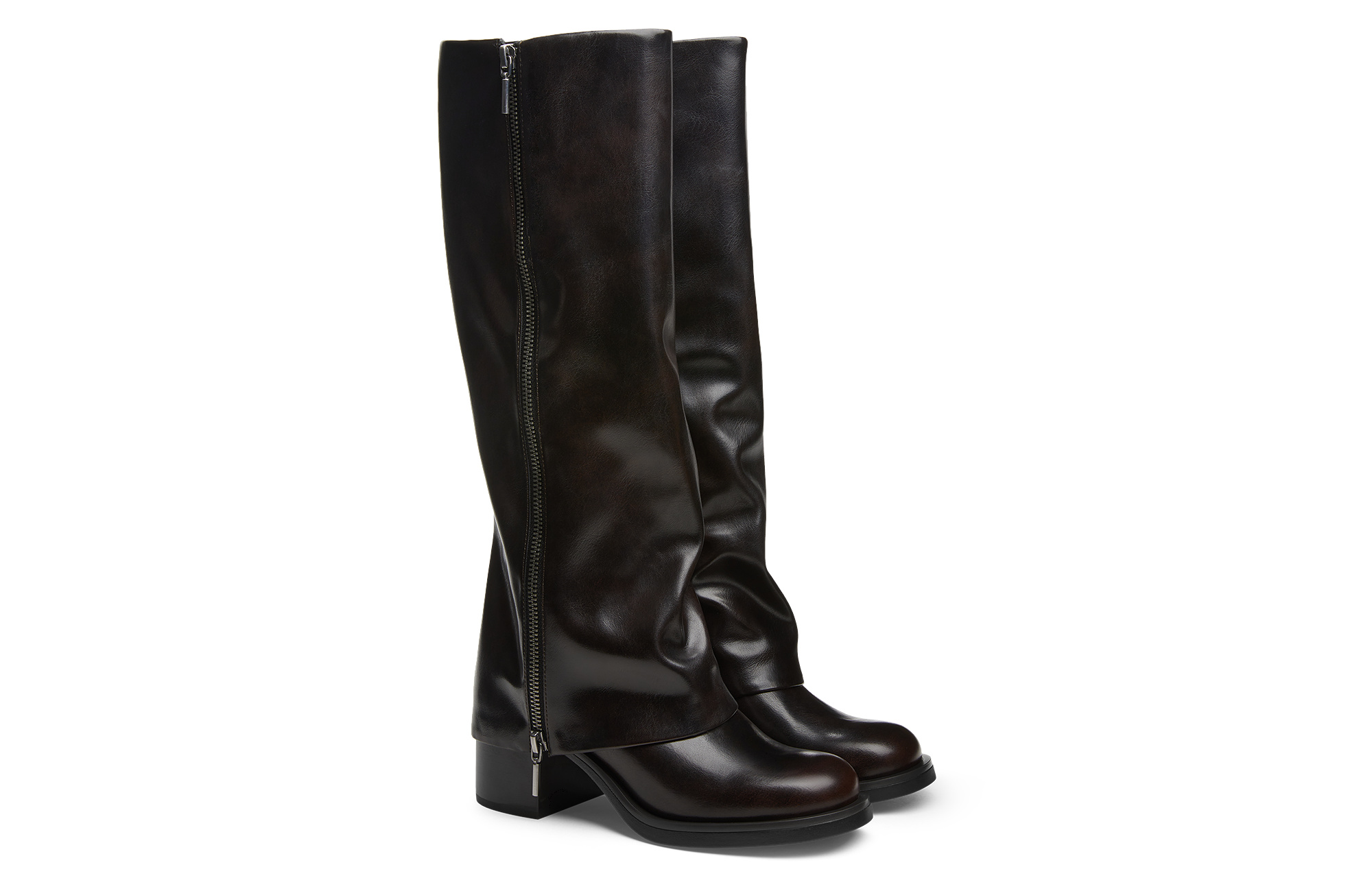 CHARLES&KEITH Small Charles & Keith Gothic Style Pu Knee high Boots 7.1cm Women's Black/Dark Brown Dark Brown