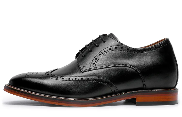 Desai first-layer cowhide invisible inner heightening brogue derby shoes workplace commuting British casual formal leather shoes men's black