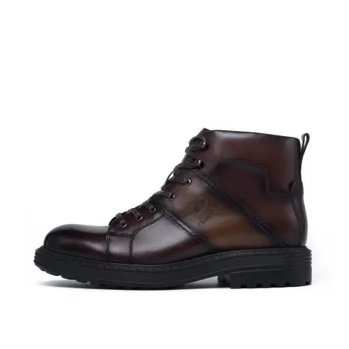 CHRISDIEN DENY Cow Leather Short Combat Boots Men's Coffee