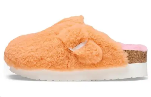 Birkenstock Boston Big Buckle Platform Fur Narrow Fit 'Papaya/Candy Pink' Women's