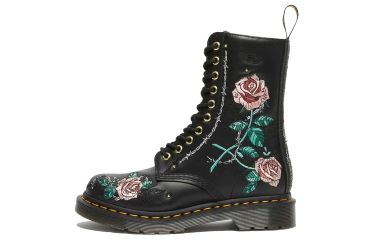Dr. Martens Dr.Martens 1490 Vonda Floral Leather Mid Calf Boots 'Black' Women's