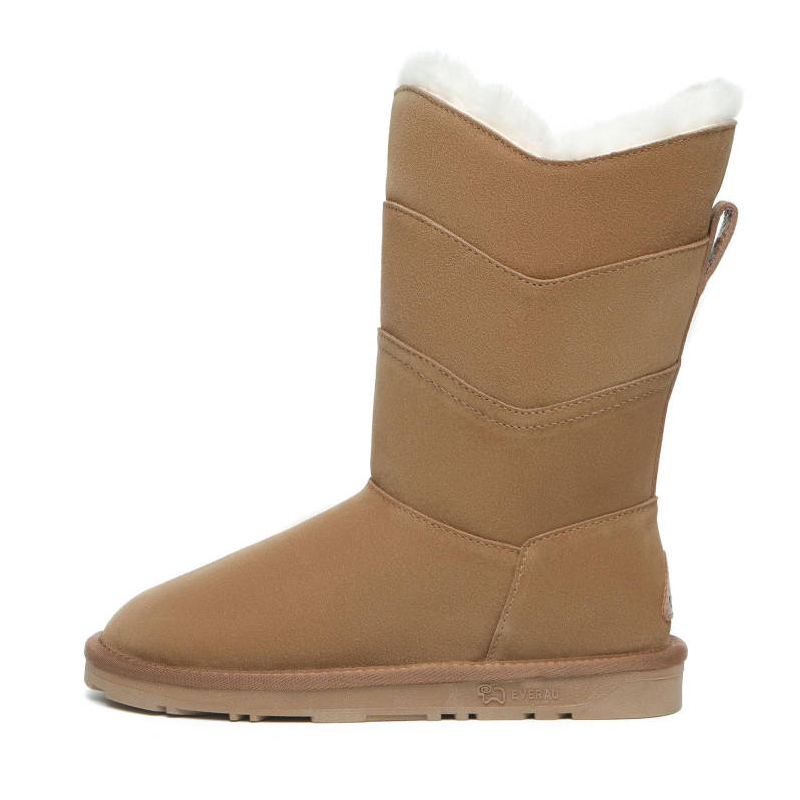 EVERAU Cow Split Leather Crew Snow Boots Women's Brown