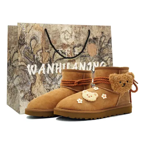 UGG CLASSIC MINI Kaleidoscope Shopping Bag Plush, Milk Tea Bear, Fleece Lined Thermal, Versatile Short Snow Boots