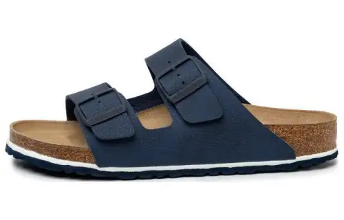 Birkenstock Leather Slide Slippers Men's Blue