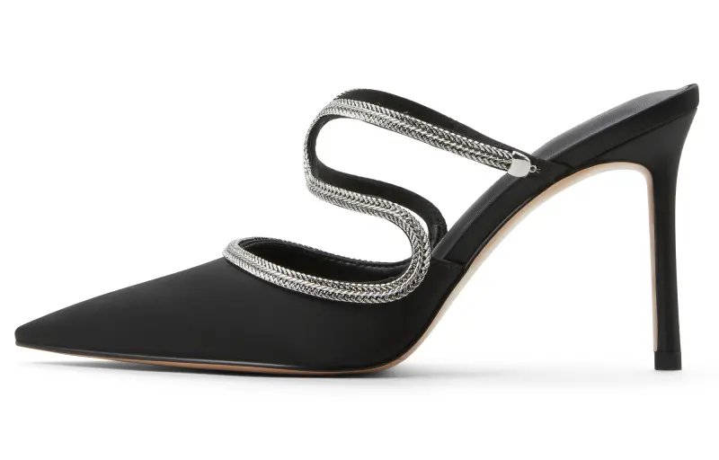 CHARLES&KEITH Small Ck Pu Closed Toe Slippers 9.1cm Women's BLACK TEXTURED/Silver/Gold