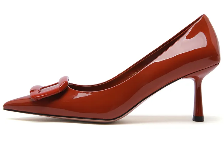 PACO GIL Cow Leather Slim Heel High Heels 7cm Women's Brick Red