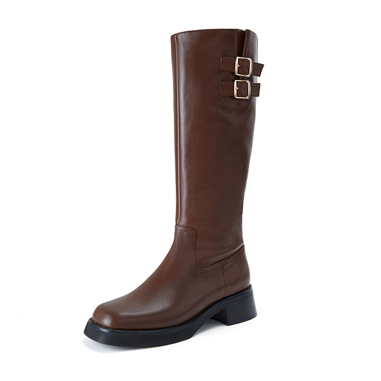 Marie Claire Cow Leather Knee high Boots 4.5cm Women's Truffle Wine Brown