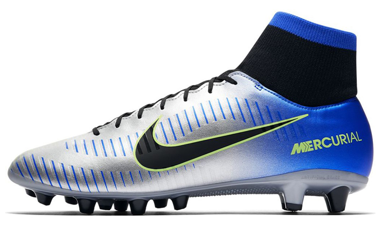 Nike Mercurial Victory 6 DF high-top AG (glue spikes) fabric leather shock-absorbing, non-slip, wear-resistant and lightweight football shoes blue silver