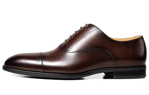 THOM WILLS British business casual calfskin oxford shoes three-joint lace-up groom's wedding formal leather shoes men's dark brown