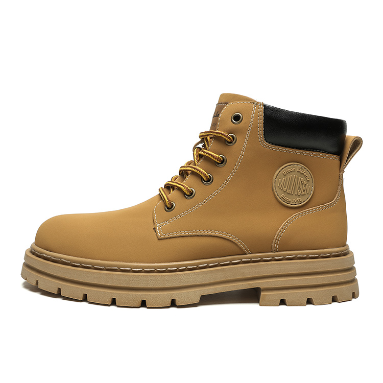 Mulinsen Yellow Boots Microfiber Leather Short Combat Boots Unisex Ginger Yellow