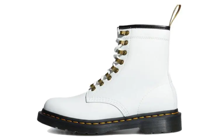 Dr.Martens Leather Short Mid Calf Combat Boots Women's White