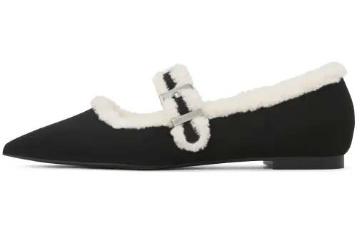 CHARLES&KEITH Pu Fleece Lined One Piece Pointed Toe Casual Mary Jane Shoes 0.9cm Women's