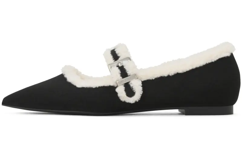 CHARLES&KEITH Pu Fleece Lined One Piece Pointed Toe Casual Mary Jane Shoes 0.9cm Women's