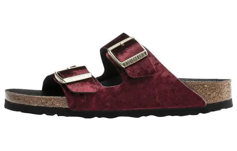 Birkenstock Arizona Suede Slide Slippers Women's Burgundy Narrow