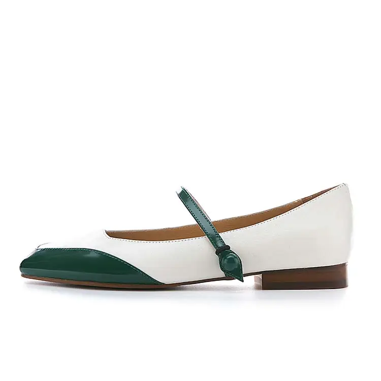 Marie Claire Top Grain Cow Leather Mary Jane Unlined Shoes Women's Green Field With White Exposure