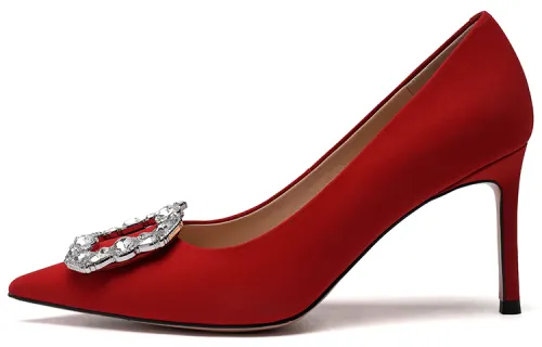 PACO GIL Cow Leather Slim Heel High Heels 7cm Women's Red