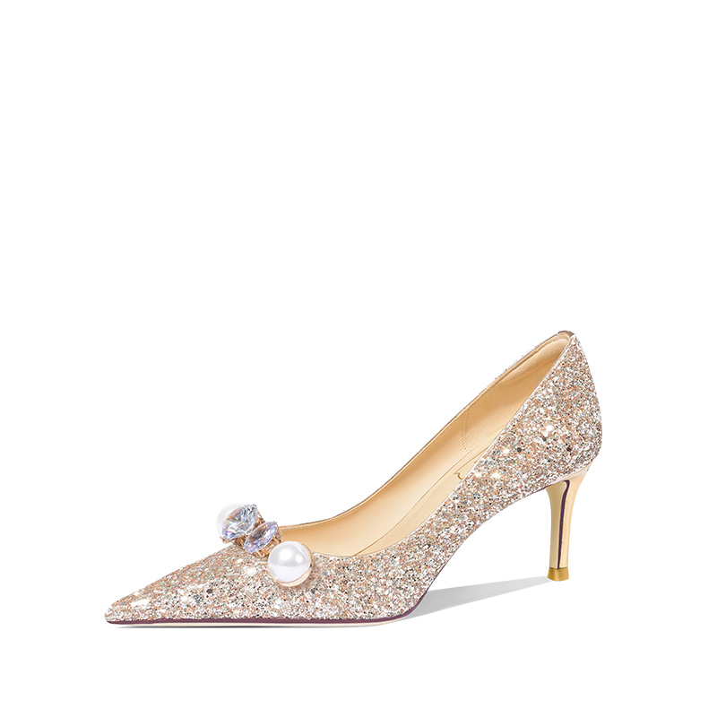 Holy Rose Holy Rose Bead Curtain and Jade Reflection French Rhinestone Pearl Wedding Shoes Sequined Crystal Shoes Thin Heels Commemorative High Heels Women's Style