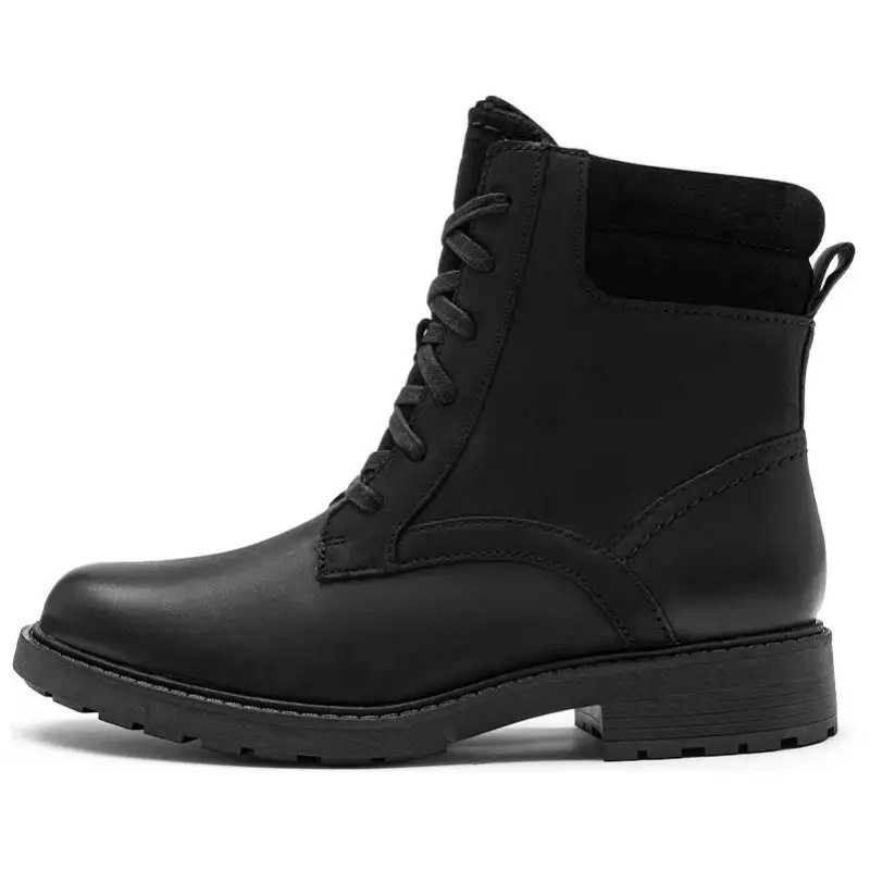 Clarks Cow Leather Short Combat Boots 3cm Women's Black