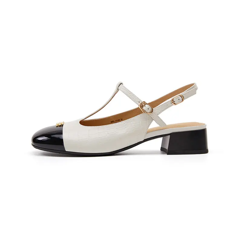 Marie Claire Cow Leather Casual Shoes 3.3cm Women's Black White