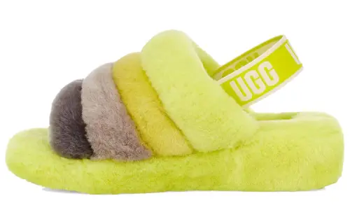 UGG Fluff Yeah Slide Thick Sole Shoe Yellow Gray Women's